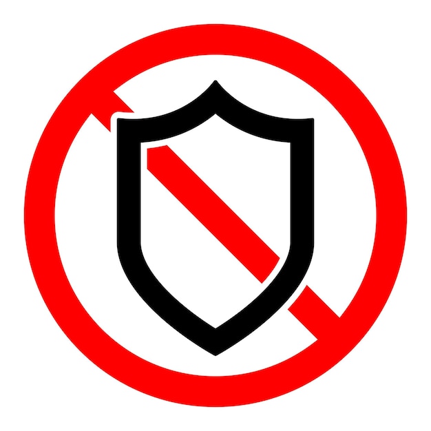 Sin icono de protección Icono de prohibición de escudo El escudo está prohibido Ilustración vectorial