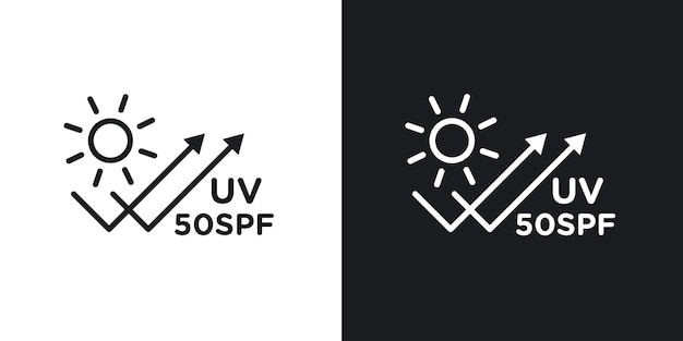 El icono de protección UV SPF 50 es un símbolo vectorial de protección solar en color negro, relleno y contorno de estilo uva.