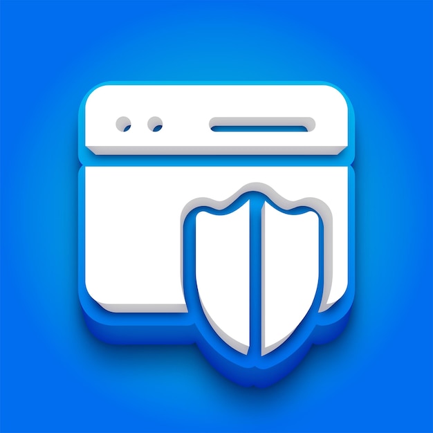 El icono de protección web 3D azul y blanco de moda con un fondo azul vibrante