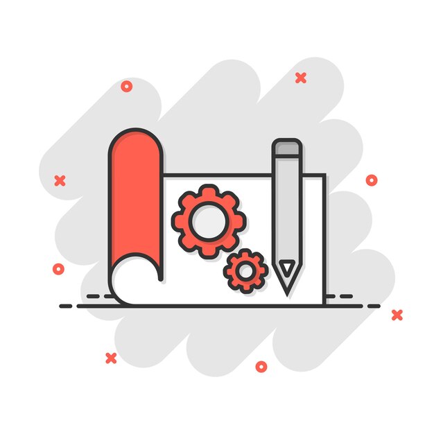 Icono de prototipo en estilo cómico Ilustración vectorial de dibujos animados de inicio en fondo blanco aislado Desarrollo de modelo Efecto de salpicaduras Concepto de negocio