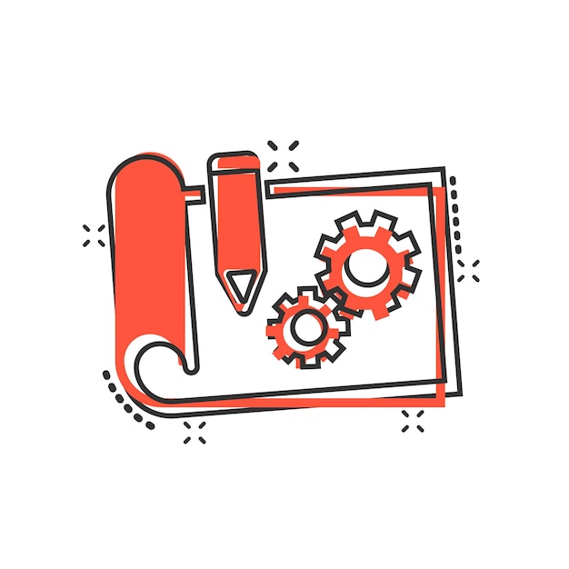 Icono de prototipo en estilo cómico Ilustración vectorial de dibujos animados de inicio en fondo blanco aislado Desarrollo de modelo Efecto de salpicaduras Concepto de negocio