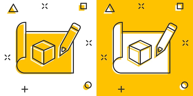 Icono de prototipo en estilo cómico Ilustración vectorial de dibujos animados de inicio en fondo blanco aislado Desarrollo de modelo Efecto de salpicaduras Concepto de negocio
