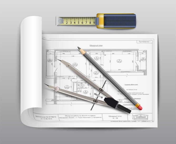 Vector icono de proyecto de diseño vectorial con lápiz y regla de herramienta de medición de rollo de papel