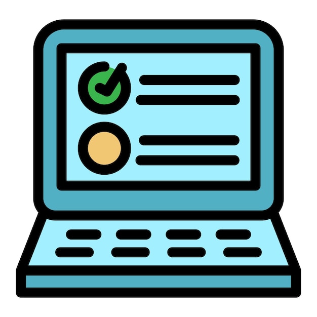 El icono de la prueba de la computadora portátil Esbozo del icono vectorial de la prueba del ordenador portátil Color plano aislado