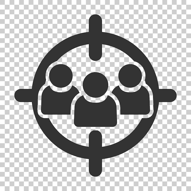 Icono del público objetivo en estilo plano Enfocarse en las personas Ilustración vectorial en un fondo aislado Concepto de negocio de recursos humanos