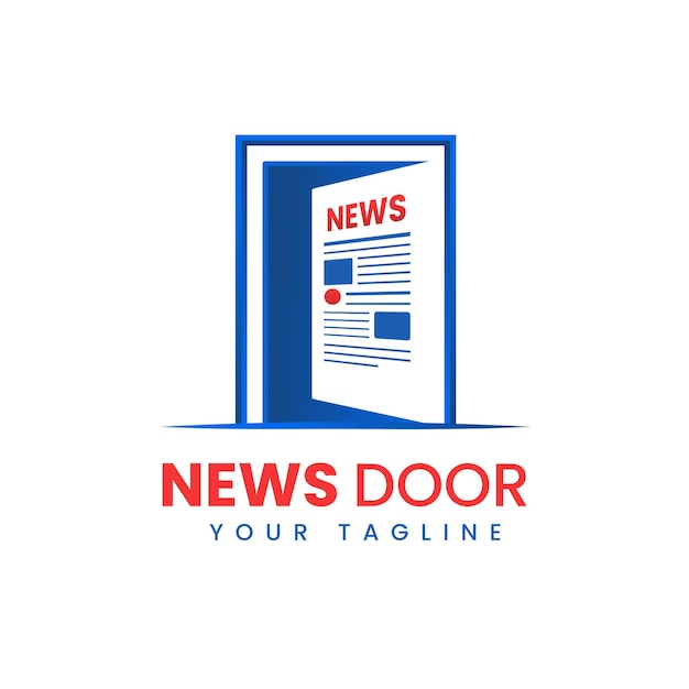 Icono de puerta abierta con plantilla de logotipo creativo de papel periódico
