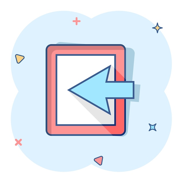 Icono de puerta de entrada de dibujos animados vectoriales en estilo cómico Ilustración del concepto de puertas de salida Pictograma de entrada de puerta concepto de efecto de salpicaduras de negocios