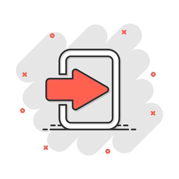 Icono de puerta de entrada de dibujos animados vectoriales en estilo cómico Ilustración del concepto de puertas de salida Pictograma de entrada de puerta concepto de efecto de salpicaduras de negocios