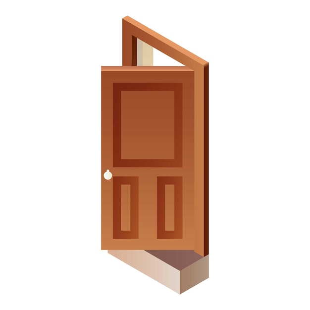 Icono de puerta de madera abierta Isométrica de icono de vector de puerta de madera abierta para diseño web aislado sobre fondo blanco