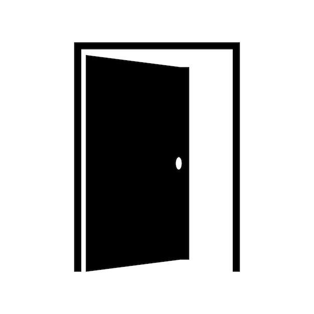 Icono de puerta negra simple sobre un fondo blanco