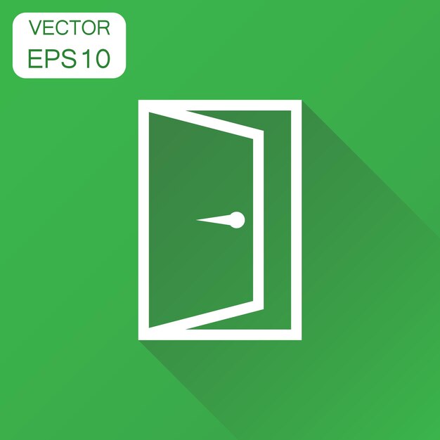Icono de puerta Pictograma de salida de la puerta de concepto de negocio Ilustración vectorial en fondo verde con sombra larga