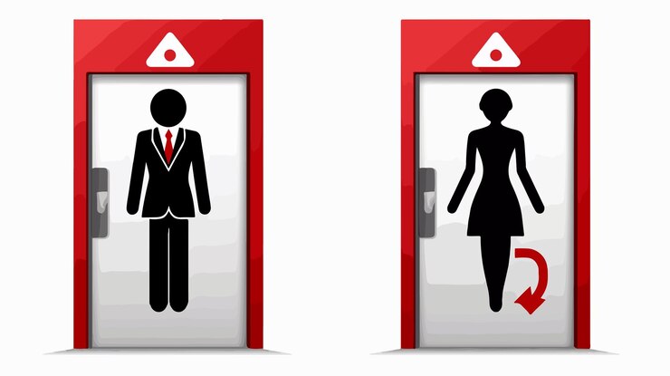 Vector icono de la puerta de salida y señales adicionales de baños masculinos y femeninos