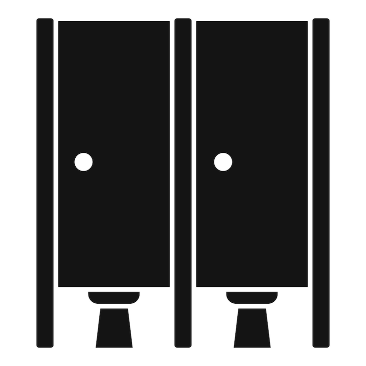 Vector icono de las puertas de los baños públicos que muestra los puestos de baño