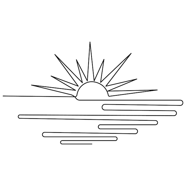Icono de puesta de sol continuo dibujo de una línea de ilustración vectorial de contorno