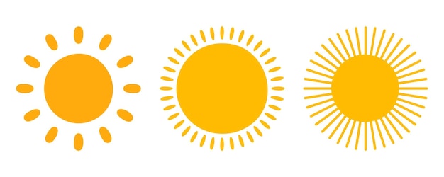 icono de puesta de sol estrella de sol amarilla luz del sol y brillo solar amanecer o puesta de sol colección Vector plano de verano
