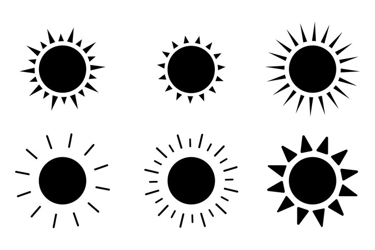 icono de puesta de sol símbolo de sol vector soles negros iconos de estrellas colección luz del sol de verano naturaleza cielo sol