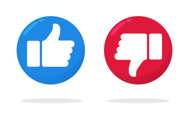 Vector icono de pulgar hacia arriba y hacia abajo que muestra la sensación de me gusta o no me gusta en facebook