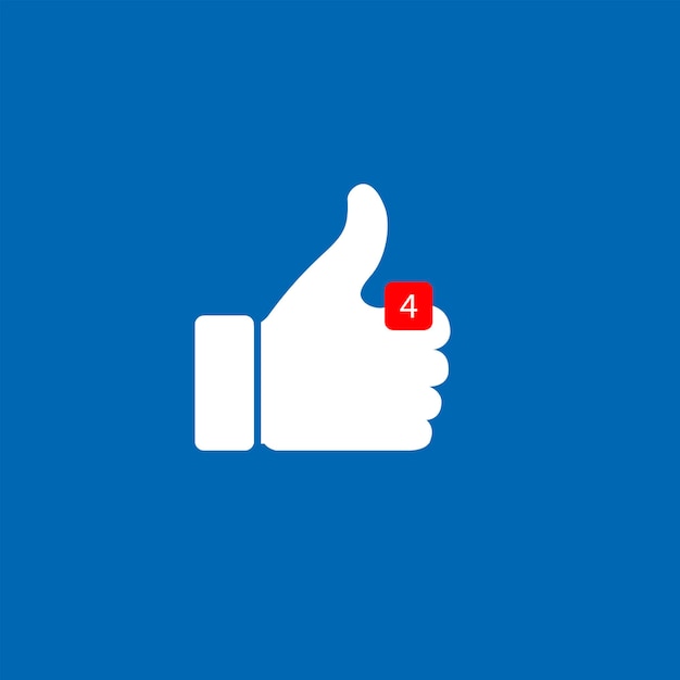 Ícono de pulgar hacia arriba Ilustración vectorial Pulgar blanco con número 4 en azul