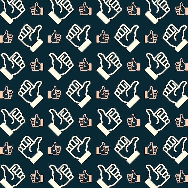 Ícono de pulgar hacia arriba lujo azul patrón repetitivo hermoso fondo de ilustración vectorial