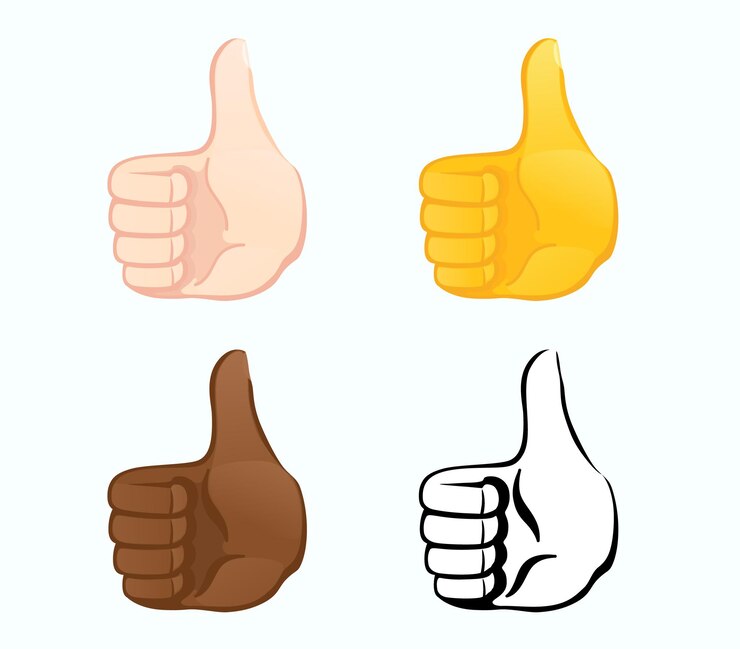 Vector ícono del pulgar hacia arriba de varios tonos de piel ilustración vectorial de emoji con gestos de la mano