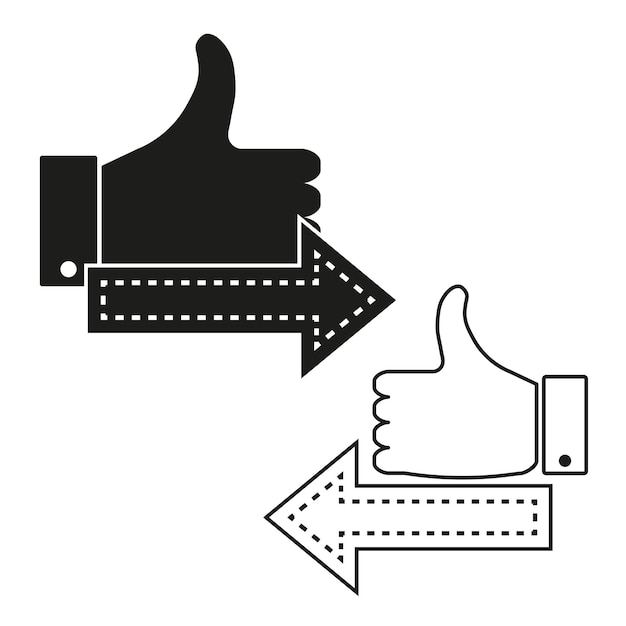 Ícono de pulgares hacia arriba Vector de dirección de flechas Símbolo de retroalimentación positiva Negro y blanco