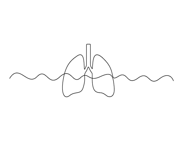Icono de pulmones dibujado a mano dibujo de líneas continuas de órganos humanos ilustración vectorial