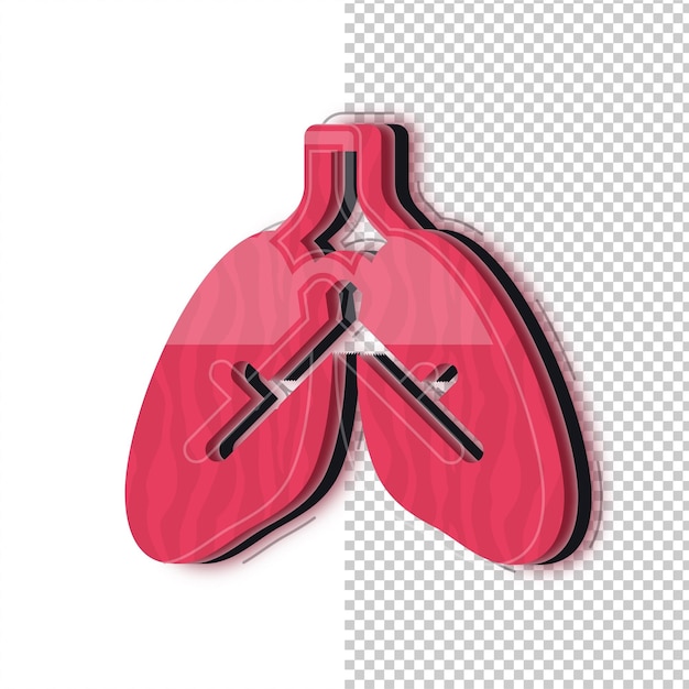 Icono de pulmones con efecto de vidrio rojo 3D con fondo editable