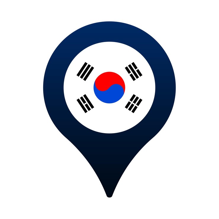 Vector icono de puntero de mapa y bandera de corea del sur. diseño de vector de icono de ubicación de bandera nacional, pin de localizador gps. ilustración vectorial