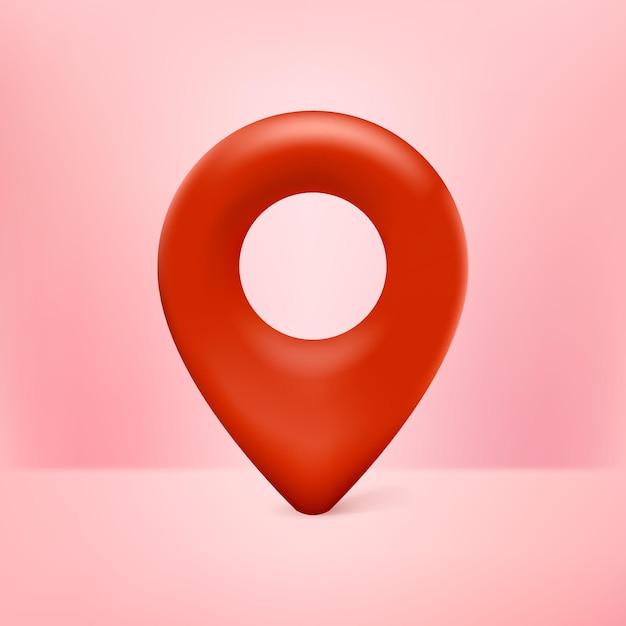 Icono de puntero de pin de mapa 3d realista rojo con fondo rosa