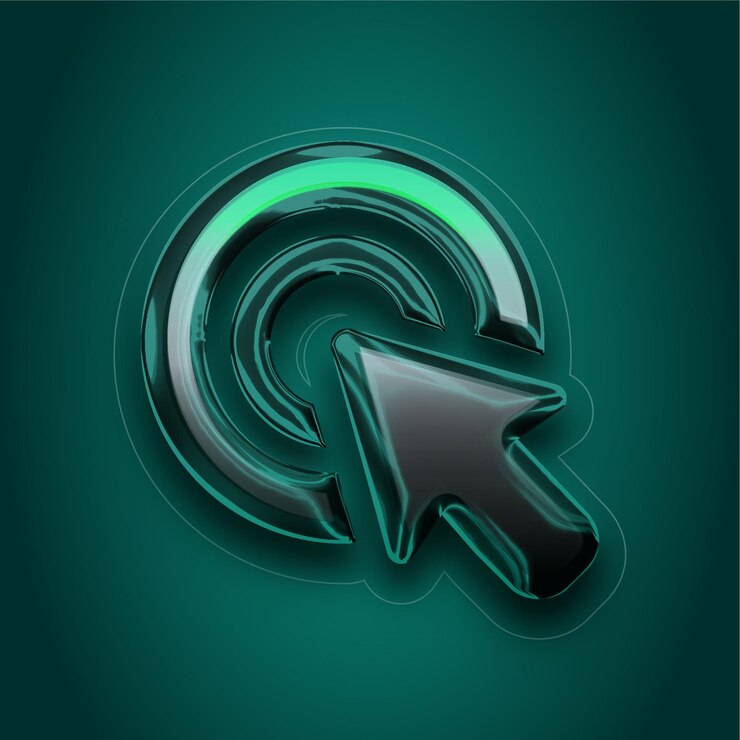 Vector icono de puntero de ratón vectorial de plástico verde 3d premium con fondo personalizable
