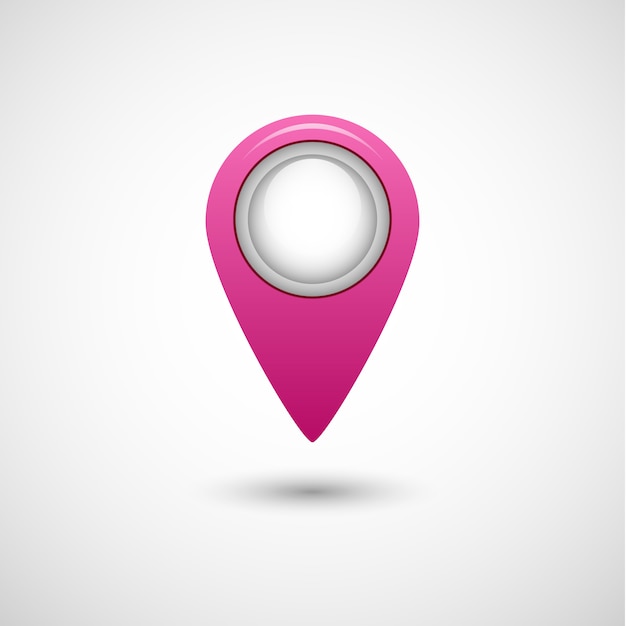 Icono de puntero realista para mapa de color rosa sobre fondo gris. ilustración de stock
