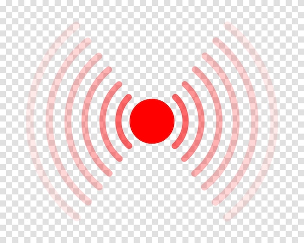 Icono de punto de dolor rojo Símbolo de daño Signo de localización de dolor Radar o onda de sonda