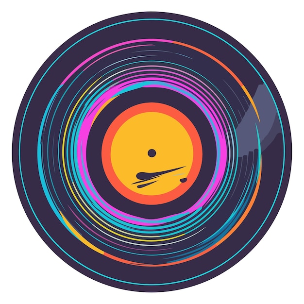 Vector un icono que representa un disco de vinilo en formato de pegatina adecuado para ilustrar colecciones de discos