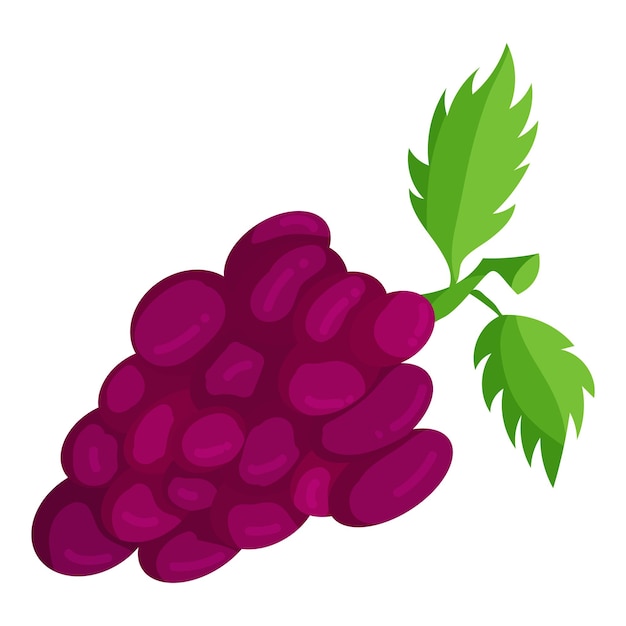 Icono de un racimo de uvas al estilo de dibujos animados aislado sobre un fondo blanco Ilustración vectorial del símbolo de la fruta