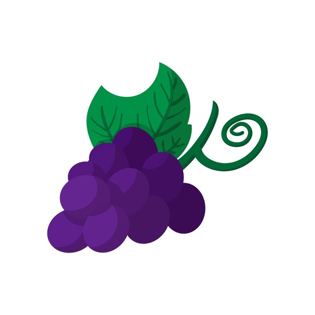 Icono de racimo de uvas azules en estilo de dibujos animados sobre un fondo blanco