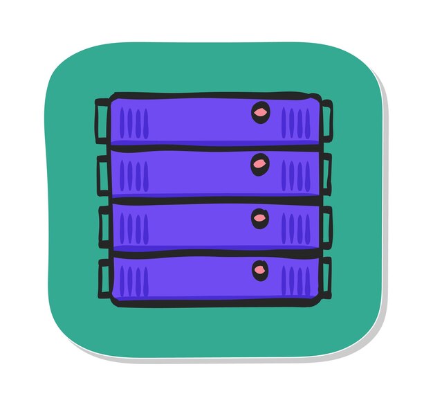 Icono de rack de servidor dibujado a mano en la ilustración de vector de estilo de etiqueta