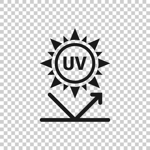 Icono de radiación UV en estilo plano Ilustración de vector ultravioleta sobre fondo blanco aislado Concepto de negocio de protección solar