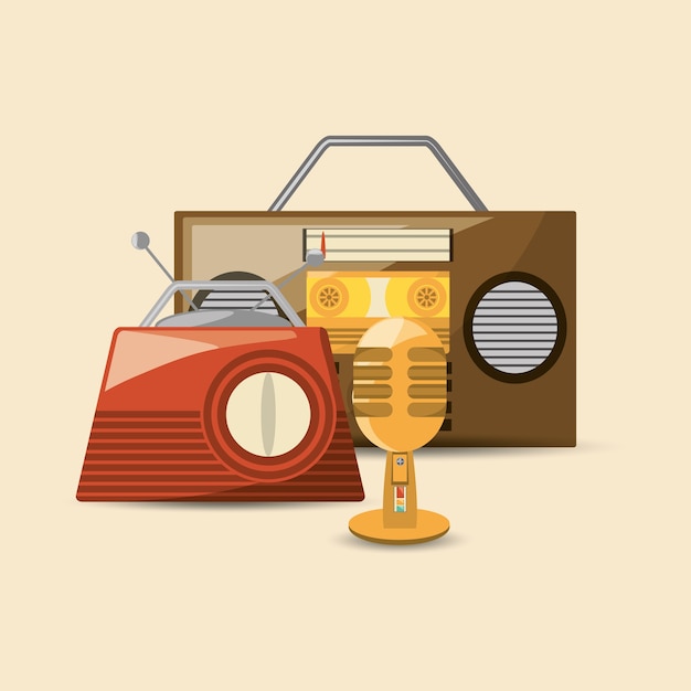 Vector icono de radio y micrófono retro