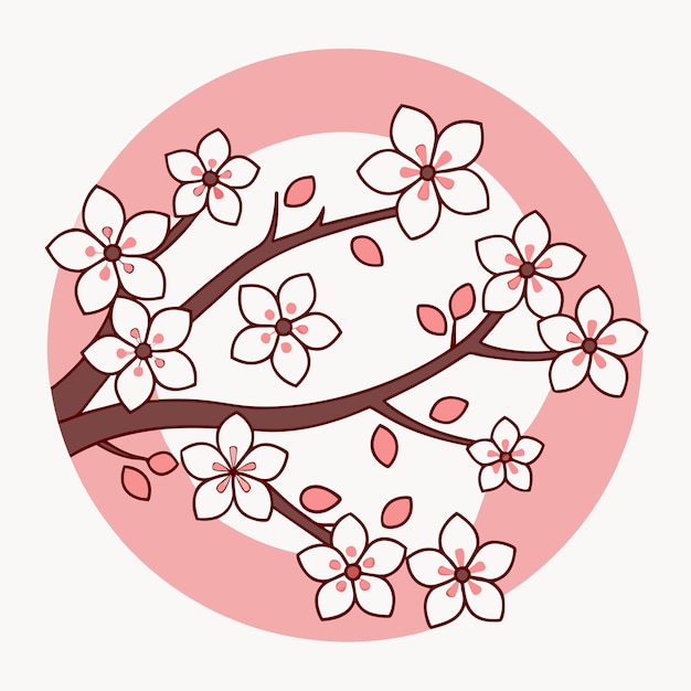 Icono de la rama de la flor de cerezo con flores en flor Vector