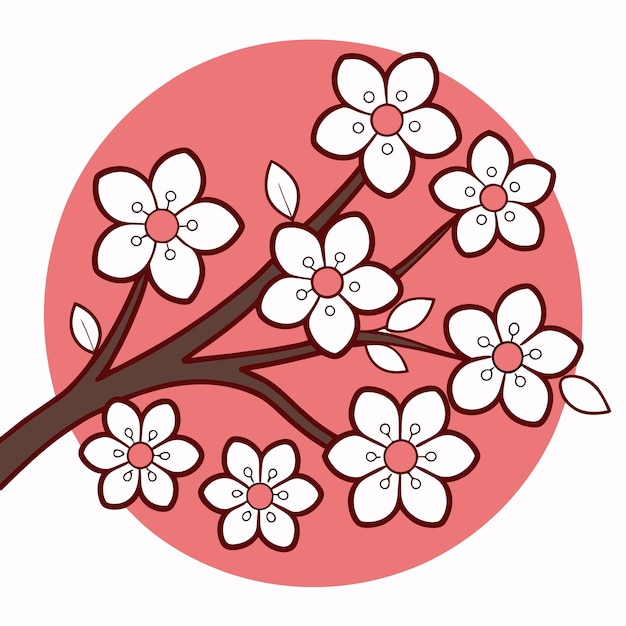 Icono de la rama de la flor de cerezo con flores en flor Vector