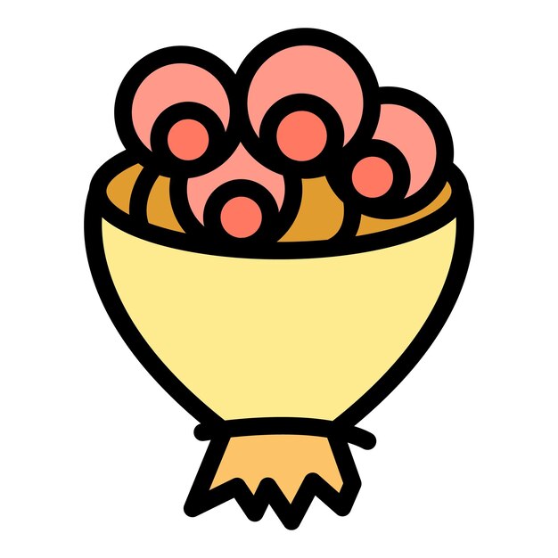 Icono de ramo de flores decorativas Contorno Icono de vector de ramo de flores decorativas para diseño web aislado en color plano de fondo blanco