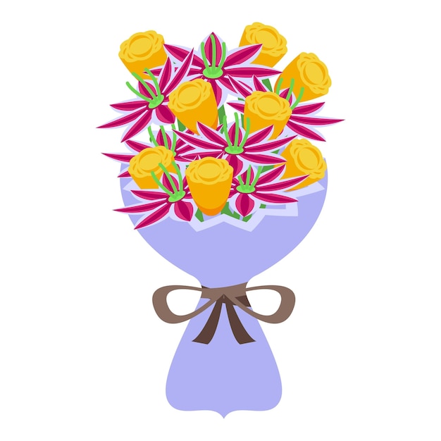 Icono de ramo de flores frescas vector isométrico Regalo de rosa Manojo de boda