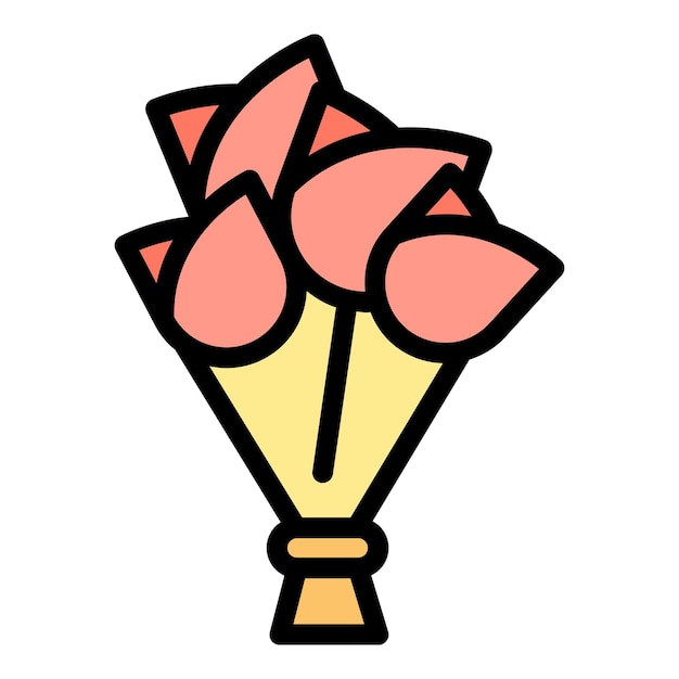 Icono de ramo de flores de primavera Contorno Icono de vector de ramo de flores de primavera para diseño web aislado en color plano de fondo blanco