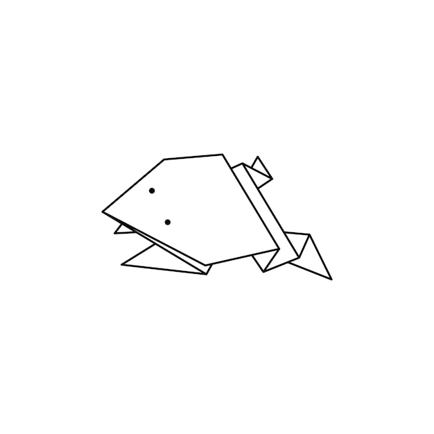 Icono de rana de origami en un estilo lineal minimalista de moda. Figuras de animales de papel plegadas. Ilustración vectorial para crear logotipos, patrones, tatuajes, carteles, impresiones en camisetas.