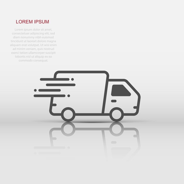 Icono rápido de envío en estilo plano Ilustración de vector de camión de entrega sobre fondo aislado Concepto de negocio de signo logístico expreso
