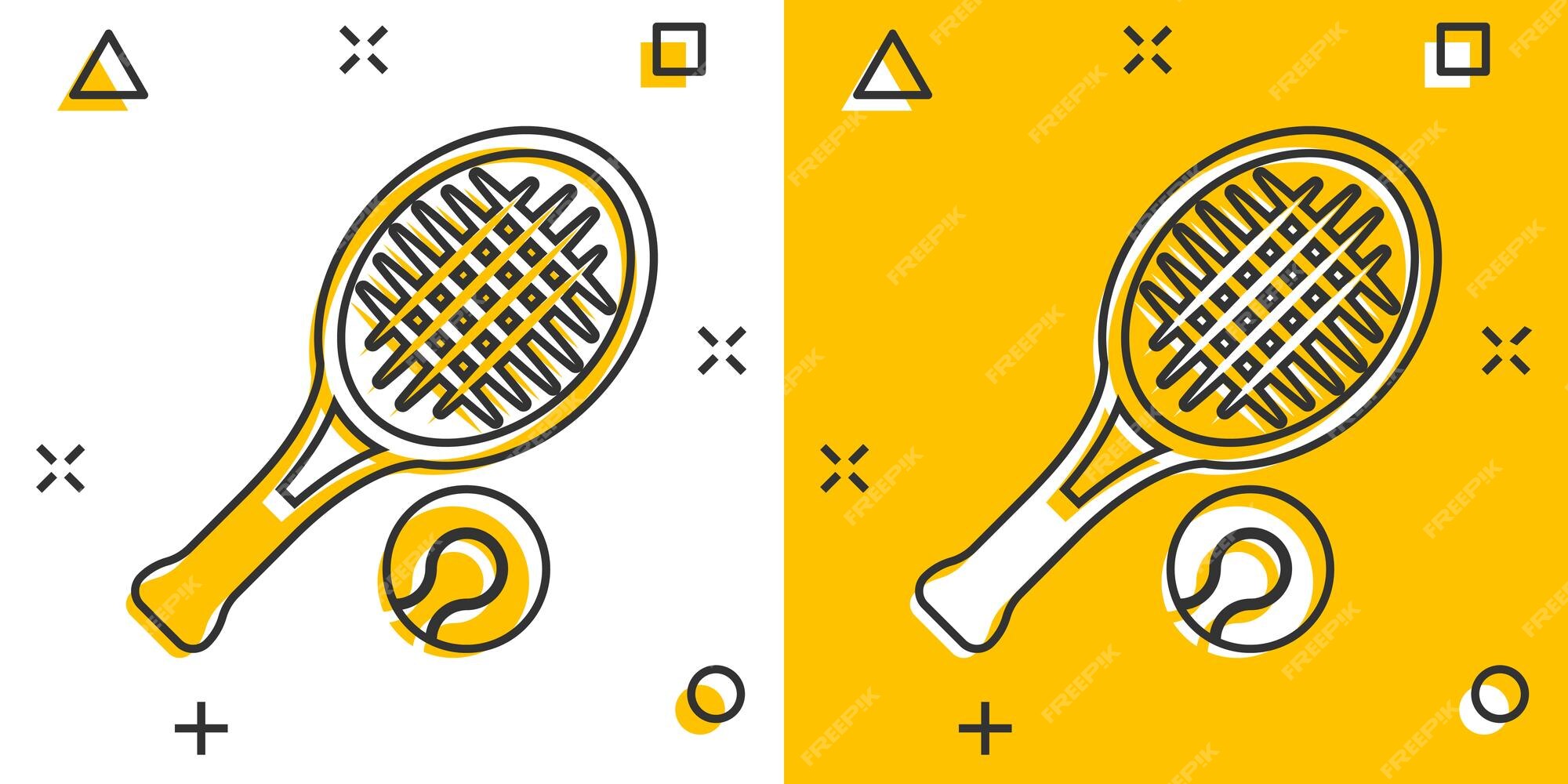 Icono de raqueta de tenis en estilo cómic ilustración de vector de dibujos animados de raqueta de juego sobre fondo aislado concepto de negocio de signo de efecto de salpicadura de actividad Icono de raqueta de tenis en estilo cómic ilustración de vector de dibujos animados de raqueta de juego sobre fondo aislado concepto de negocio de signo de efecto de salpicadura de actividad