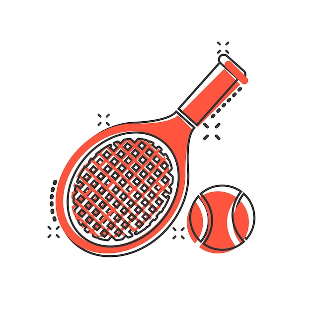 Ícono de raqueta de tenis en estilo cómico Ilustración vectorial de dibujos animados de raqueta para juegos en un fondo aislado