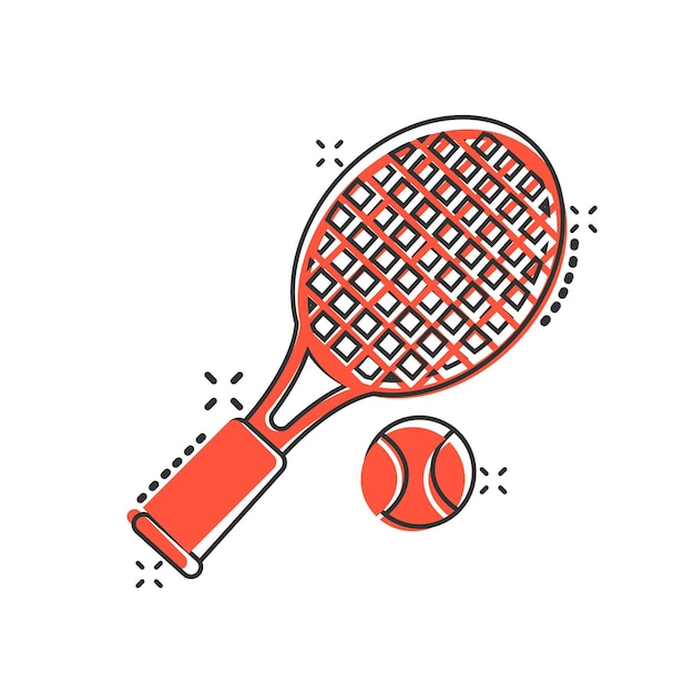 Ícono de raqueta de tenis en estilo cómico Ilustración vectorial de dibujos animados de raqueta para juegos en un fondo aislado