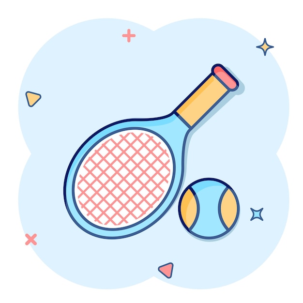 Ícono de raqueta de tenis en estilo cómico Ilustración vectorial de dibujos animados de raqueta para juegos en un fondo aislado