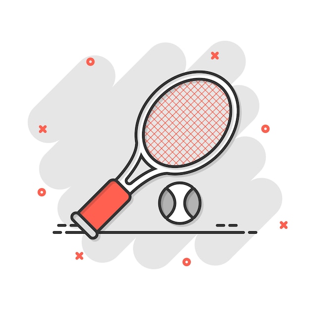 Ícono de raqueta de tenis en estilo cómico Ilustración vectorial de dibujos animados de raqueta para juegos en un fondo aislado